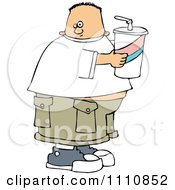 Clipart Chubby White Boy Holding A Fountain Soda Royalty Free Vector Illustration