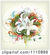 Clipart White Lilies Over Grunge And Vines Royalty Free Vector Illustration