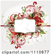 Clipart Red And Green Floral Frame With Grunge And Copyspace Royalty Free Vector Illustration