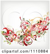 Poster, Art Print Of Grungy Red And Green Floral Background With Copyspace 1