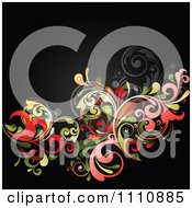 Poster, Art Print Of Red And Green Floral Background With Copyspace On Black