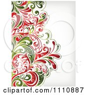 Poster, Art Print Of Red And Green Christmas Floral Background With Copyspace
