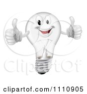 Poster, Art Print Of Pleased Clear Lightbulb Mascot Holding Two Thumbs Up