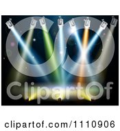 Clipart Colorful Spot Lights Shining Over A Stage Royalty Free Vector Illustration