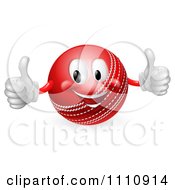 3d Pleased Cricket Ball Mascot Holding Two Thumbs Up