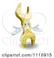 Clipart 3d Welcoming Golden Wrench Character Royalty Free Vector Illustration