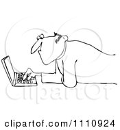 Clipart Outlined Man Propped Up On His Elbows And Using A Laptop On The Floor Royalty Free Vector Illustration