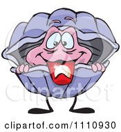Clipart Clam Peeking Out With A Pearl On His Tongue Royalty Free Vector Illustration