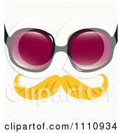 Blond Disguise Mustache With Sunglasses Over A Diagonal Stripe Pattern