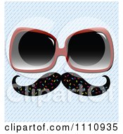 Poster, Art Print Of Disguise Mustache With Sunglasses Over A Diagonal Stripe Pattern