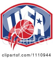 Poster, Art Print Of Basketball Over A Patriotic Usa Back Board Shield 1