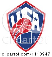 Poster, Art Print Of Basketball Over A Patriotic Usa Back Board Shield 3