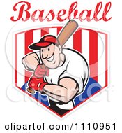 Clipart Happy Baseball Player Batting Over An American Shield With Text Royalty Free Vector Illustration