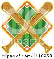 Clipart Diamond Baseball Field With Crossed Wooden Bats Royalty Free Vector Illustration