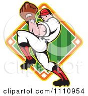 Baseball Player Pitching Over A Field Diamond