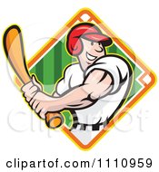 Happy Baseball Player Batting Over A Field Diamond 2