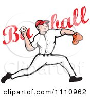 Clipart Baseball Player Pitcher Throwing Over Grungy Text Royalty Free Vector Illustration