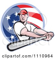 Happy Baseball Player Batting Over An American Circle
