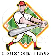 Poster, Art Print Of Happy Baseball Player Batting Over A Field Diamond 3