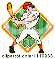 Poster, Art Print Of Happy Baseball Player Batting Over A Field Diamond 1