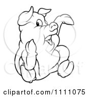 Clipart Outlined Sitting Pig Pointing Royalty Free Vector Illustration by dero