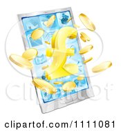 Poster, Art Print Of 3d Golden Pound Symbol And Coins Bursting From A Cell Phone Screen