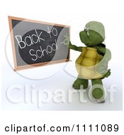 Poster, Art Print Of 3d Tortoise Teacher Writing Back To School On A Blackboard