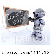Poster, Art Print Of 3d Robot Teacher Writing Back 2 School On A Black Board