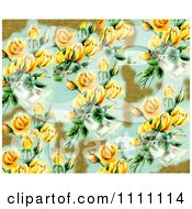 Collage Pattern Of Yellow Victorian Roses And Gold Leaf