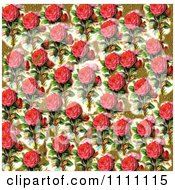 Poster, Art Print Of Collage Pattern Of Pink Victorian Roses And Gold Leaf