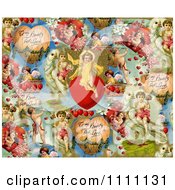 Poster, Art Print Of Collage Pattern Of Victorian Angels And Valentines