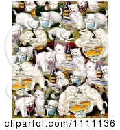 Poster, Art Print Of Collage Pattern Of Victorian Cats With Milk Wine And Fish Bowls
