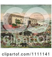 Clipart Noah In His Ark Loading Pairs Of Animals Before The Flood Royalty Free Illustration by Prawny Vintage
