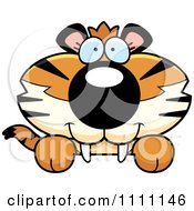 Poster, Art Print Of Cute Happy Tiger Cub Hanging Over A Sign