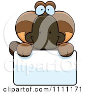 Poster, Art Print Of Cute Happy Platypus Over A Sign