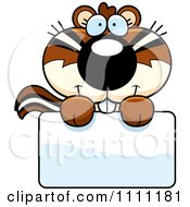 Clipart Cute Chipmunk Over A Sign Royalty Free Vector Illustration