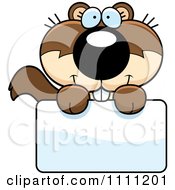 Clipart Cute Happy Baby Squirrel Over A Sign Royalty Free Vector Illustration