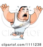 Clipart Buff Olympic Athlete Man Running In Fear Royalty Free Vector Illustration by Cory Thoman