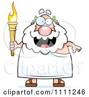Clipart Happy Senior Greek Man Holding An Olympic Torch Royalty Free Vector Illustration