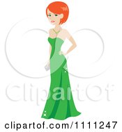 Poster, Art Print Of Beautiful Woman With Short Red Hair Posing In A Formal Green Gown