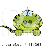 Clipart Cute Iguana Lizard Hanging Over A Sign- Royalty Free Vector Illustration