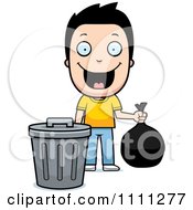 Clipart Happy Boy Taking Out The Trash Royalty Free Vector Illustration