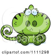 Poster, Art Print Of Cute Sitting Green Chameleon Lizard