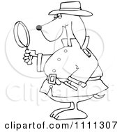 Outlined Private Detective Dog Using A Magnifying Glass