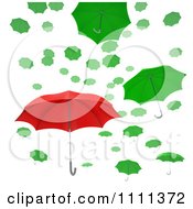 Poster, Art Print Of 3d Red Umbrella Standing Out From Green Umbrellas Floating In The Air