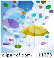 3d Colorful Umbrellas Floating Against A Sky