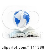 Poster, Art Print Of 3d Blue And White Globe Hovering Over An Open Book