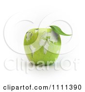 Poster, Art Print Of 3d Carved Green Apple With A World Map