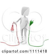 Poster, Art Print Of 3d White Person Holding Green And Red Plugs
