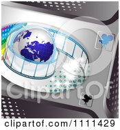 Clipart Film Roll Around A Globe On Metal 3 Royalty Free Vector Illustration